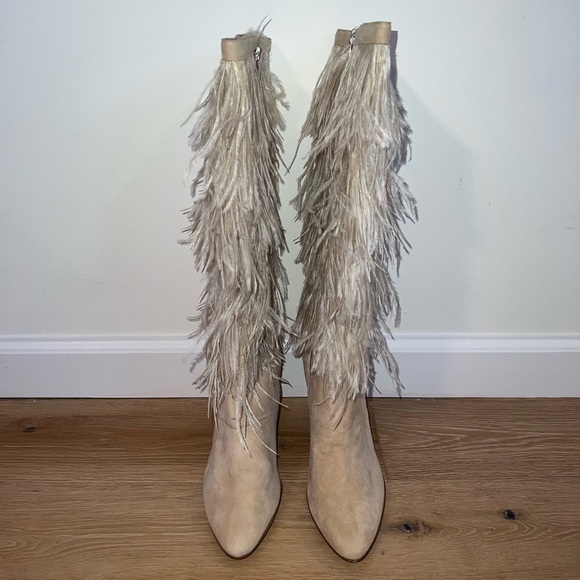 Colin Stuart Shoes - Colin Stuart Cream Feather Boots Size 8